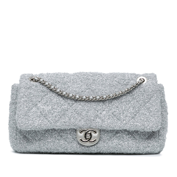Large Quilted Lurex Ground Control Pluto Glitter Flap Silver - Gaby Paris