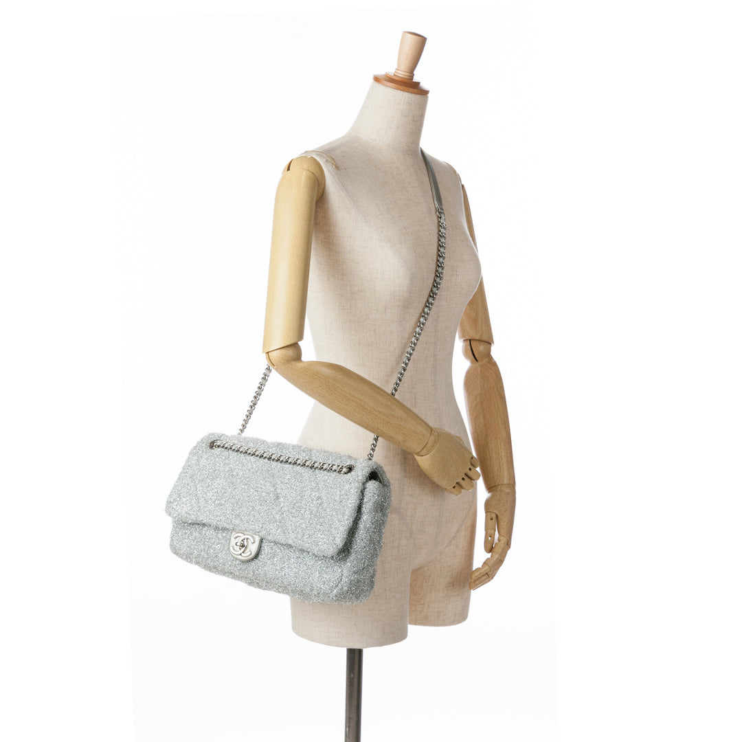 Large Quilted Lurex Ground Control Pluto Glitter Flap Silver - Gaby Paris