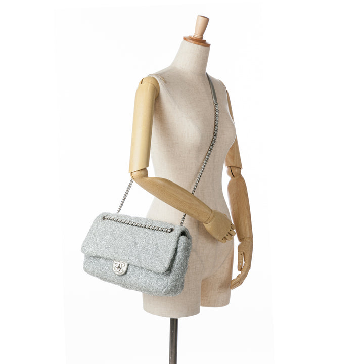 Large Quilted Lurex Ground Control Pluto Glitter Flap Silver - Gaby Paris