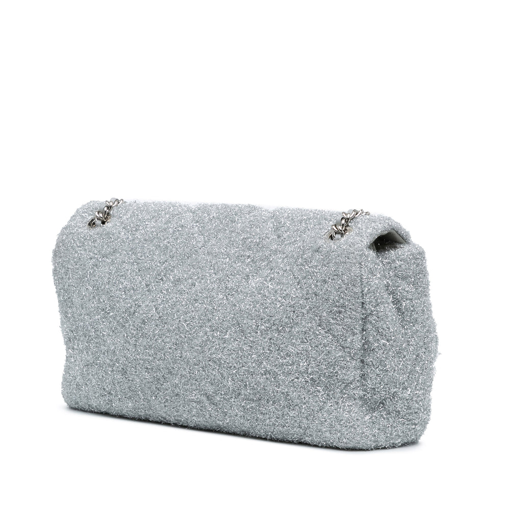 Large Quilted Lurex Ground Control Pluto Glitter Flap Silver - Gaby Paris