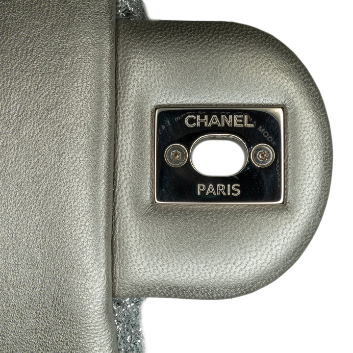 Large Quilted Lurex Ground Control Pluto Glitter Flap Silver - Gaby Paris