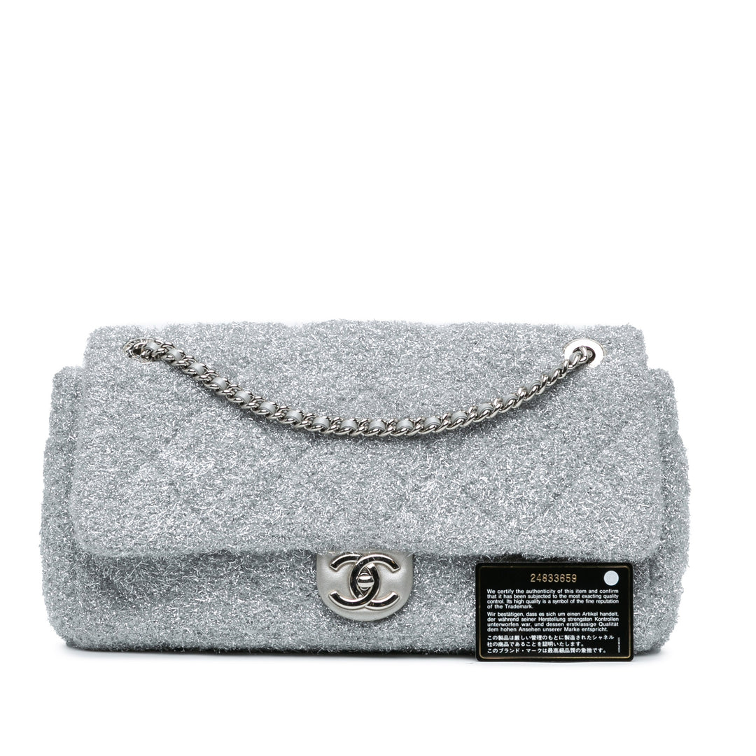Large Quilted Lurex Ground Control Pluto Glitter Flap Silver - Gaby Paris