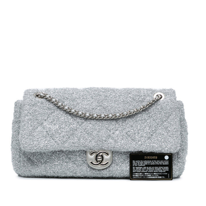Large Quilted Lurex Ground Control Pluto Glitter Flap Silver - Gaby Paris