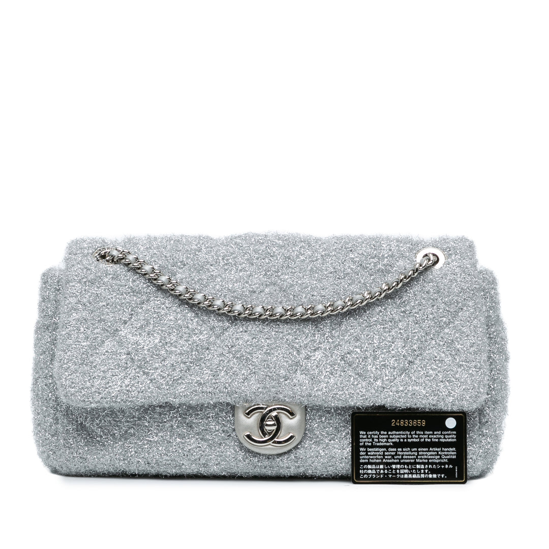 Large Quilted Lurex Ground Control Pluto Glitter Flap Silver - Gaby Paris
