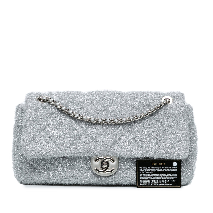Large Quilted Lurex Ground Control Pluto Glitter Flap Silver - Gaby Paris