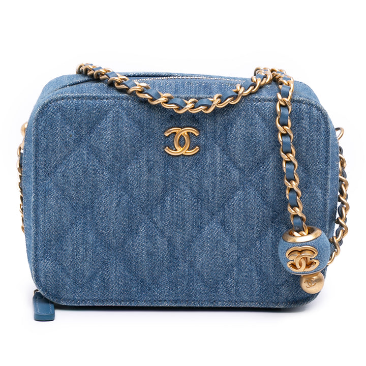 Quilted Denim Pearl Crush Camera Bag Blue - Gaby Paris