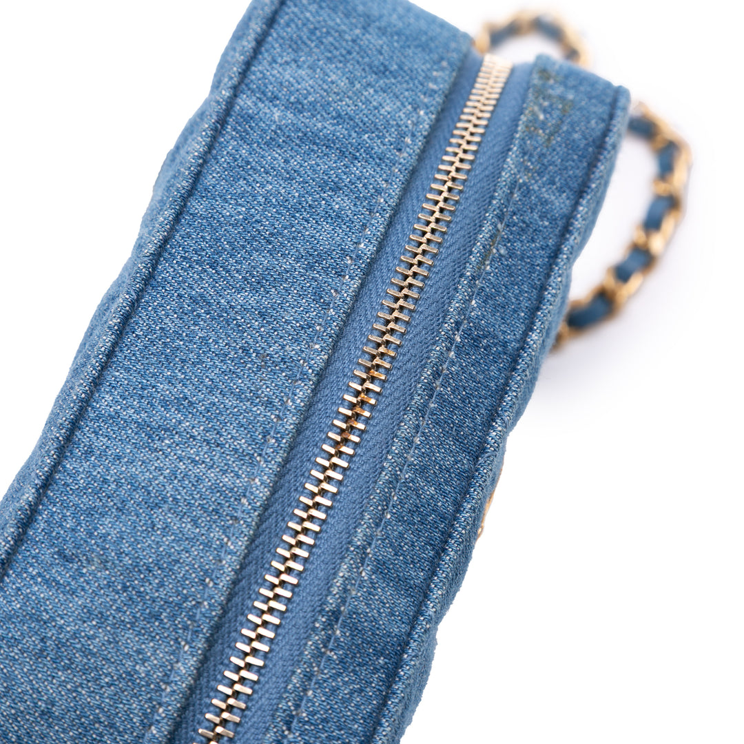 Quilted Denim Pearl Crush Camera Bag Blue - Gaby Paris