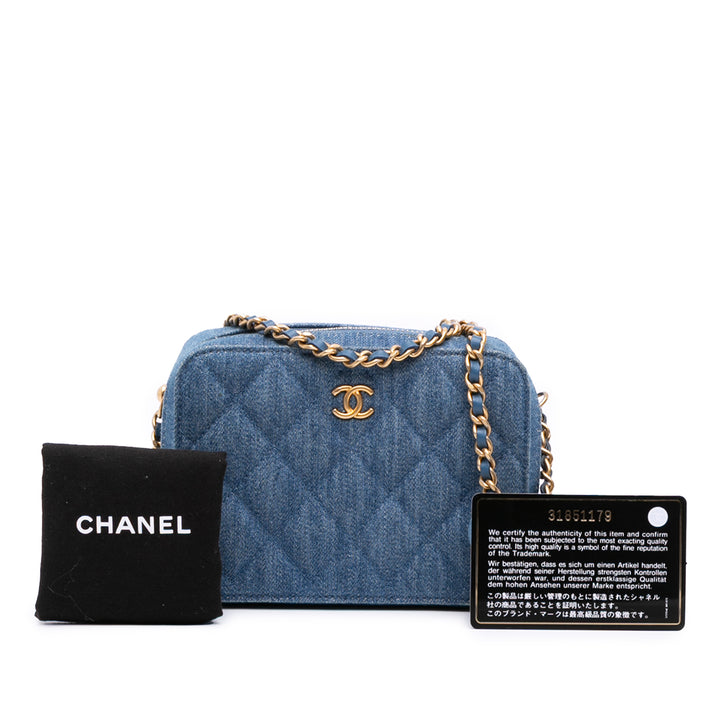 Quilted Denim Pearl Crush Camera Bag Blue - Gaby Paris