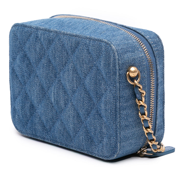 Quilted Denim Pearl Crush Camera Bag Blue - Gaby Paris