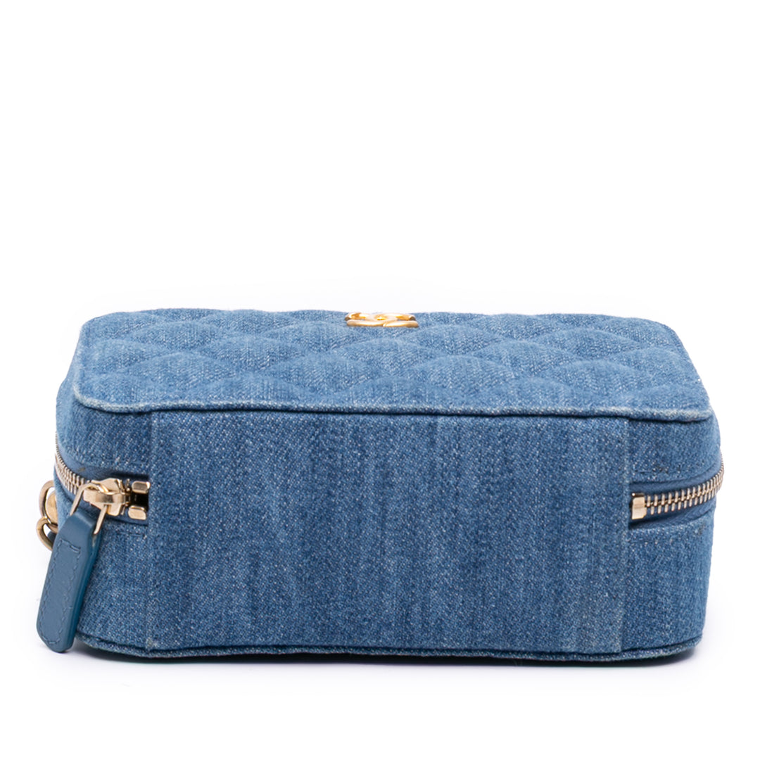 Quilted Denim Pearl Crush Camera Bag Blue - Gaby Paris