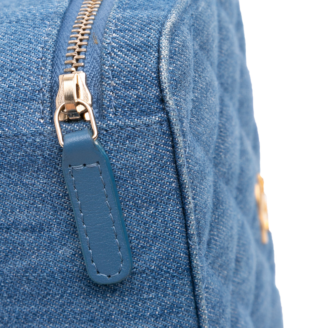 Quilted Denim Pearl Crush Camera Bag Blue - Gaby Paris