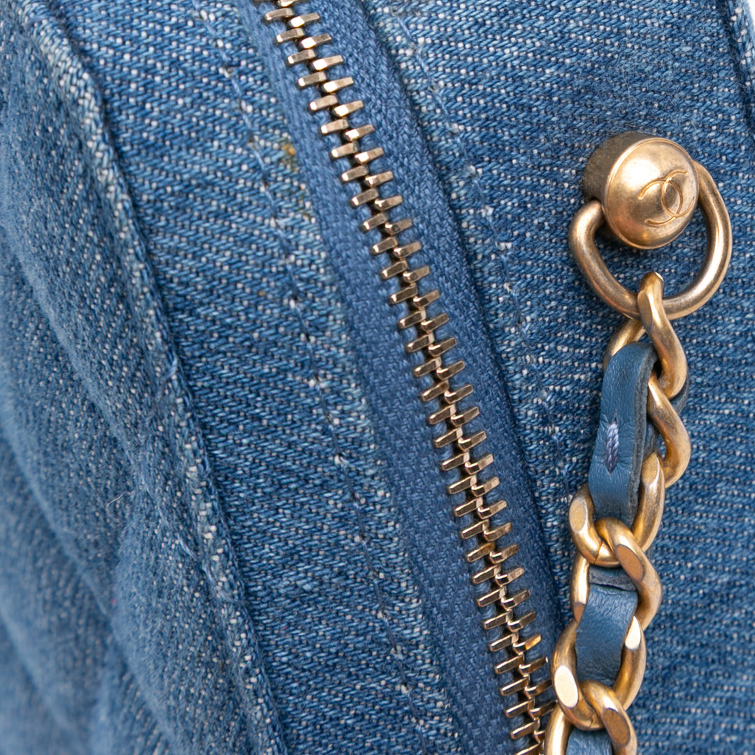 Quilted Denim Pearl Crush Camera Bag Blue - Gaby Paris