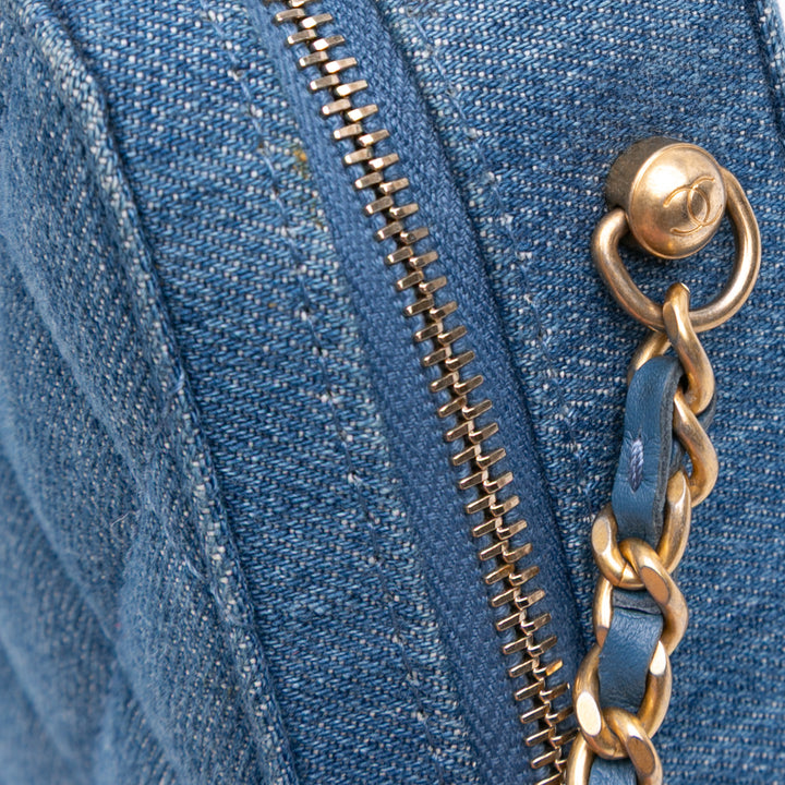 Quilted Denim Pearl Crush Camera Bag Blue - Gaby Paris