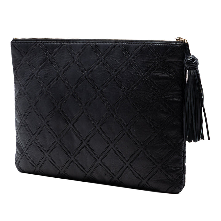 Chanel Large Matelassé Cuir d’agneau Double Stitch Pompon O Étui Pochette