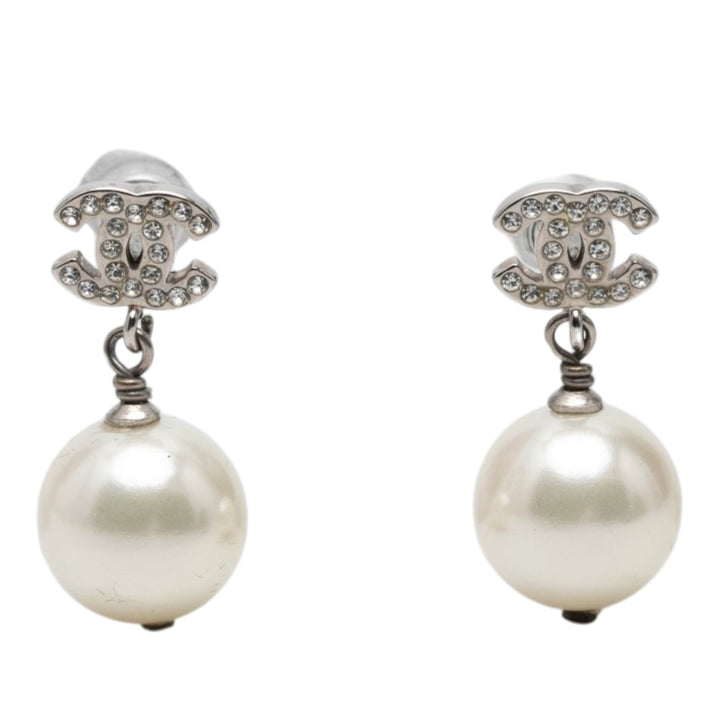 Chanel CC Brass Strass et Perles fantaisie pendantes Bullet Back Boucles d’oreilles