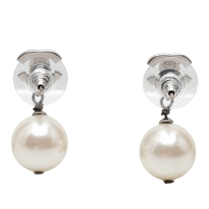 Chanel CC Brass Strass et Perles fantaisie pendantes Bullet Back Boucles d’oreilles