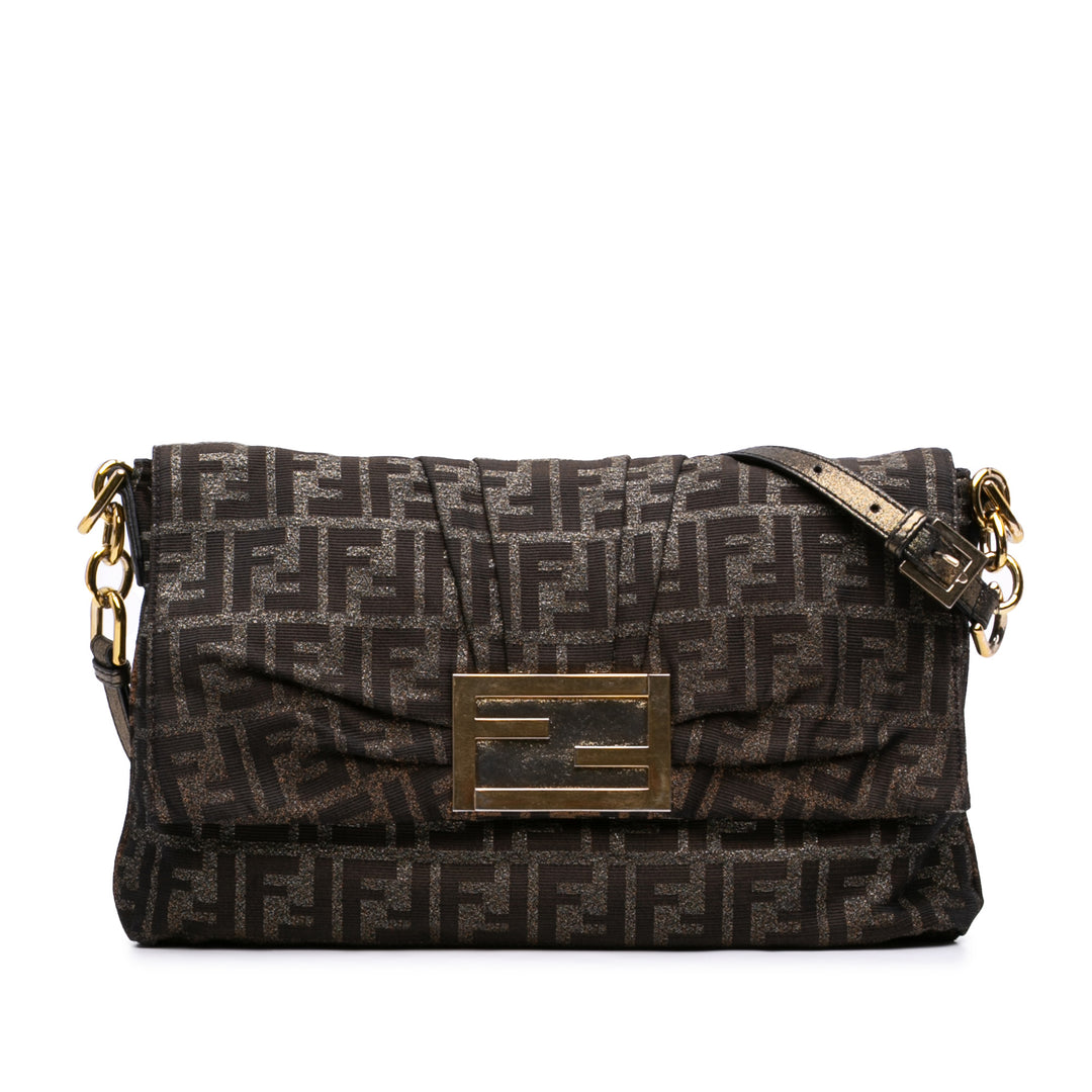 Fendi Large Zucca Toile Glitter Mia à rabat Sac bandoulière