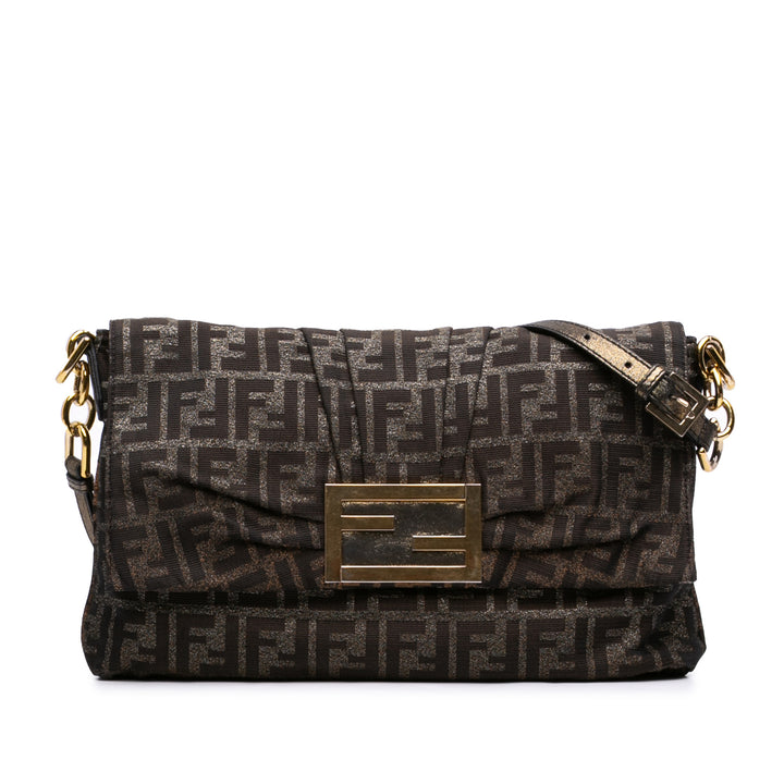 Fendi Large Zucca Toile Glitter Mia à rabat Sac bandoulière