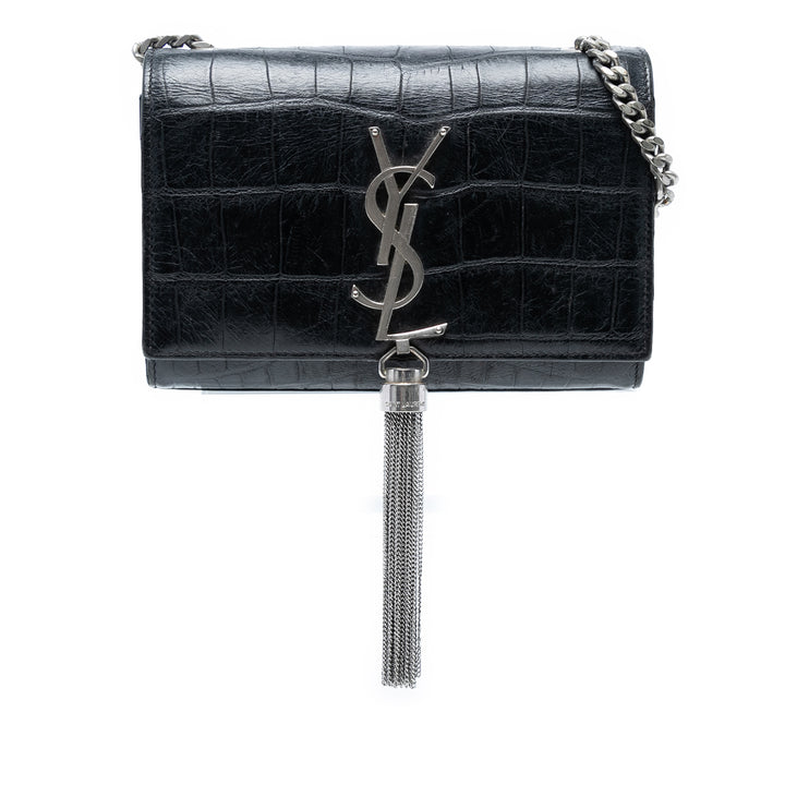 Saint Laurent Small Croc Embossed Cuir Monogram Kate Tassel Sac porté croisé Noir – GABY PARIS Authentique