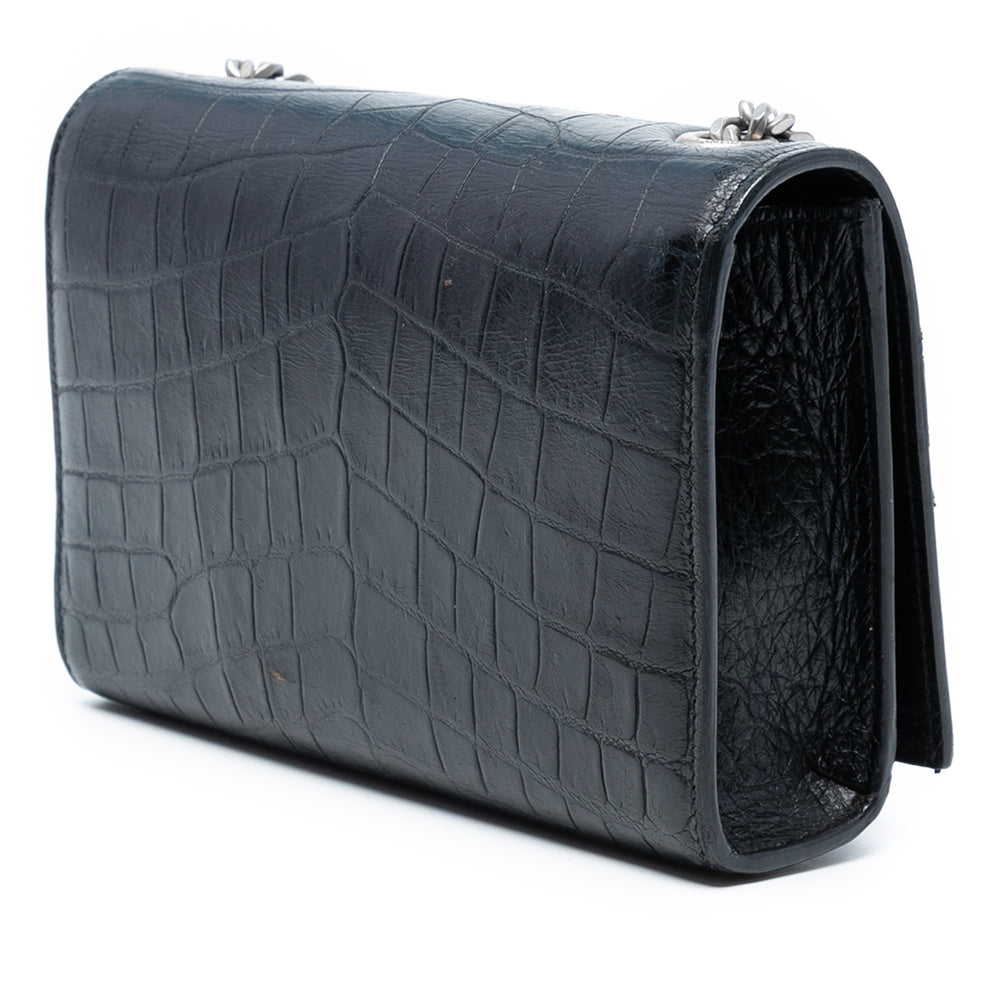 Saint Laurent Small Croc Embossed Cuir Monogram Kate Tassel Sac porté croisé Noir – GABY PARIS Authentique