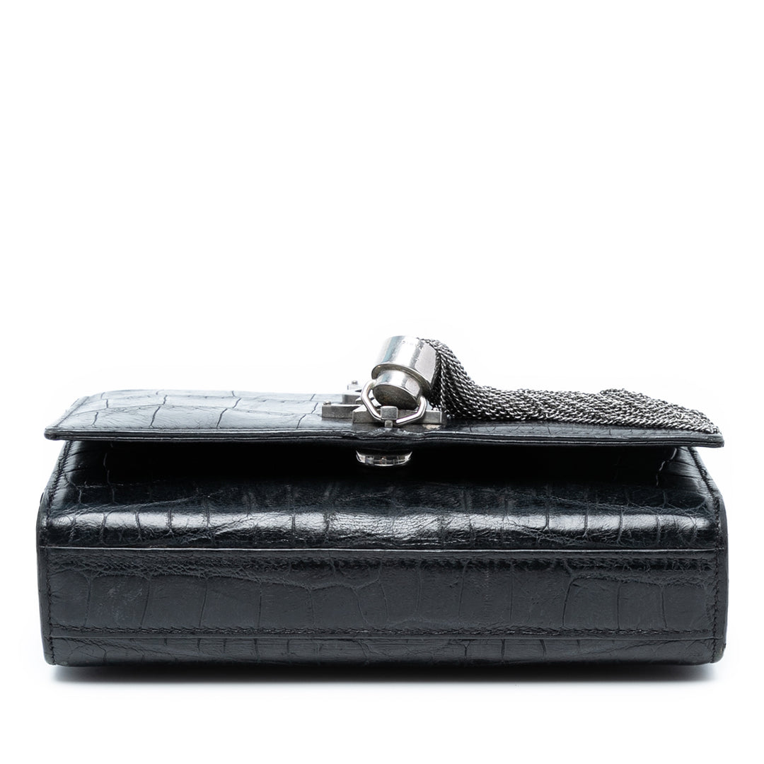Saint Laurent Small Croc Embossed Cuir Monogram Kate Tassel Sac porté croisé Noir – GABY PARIS Authentique