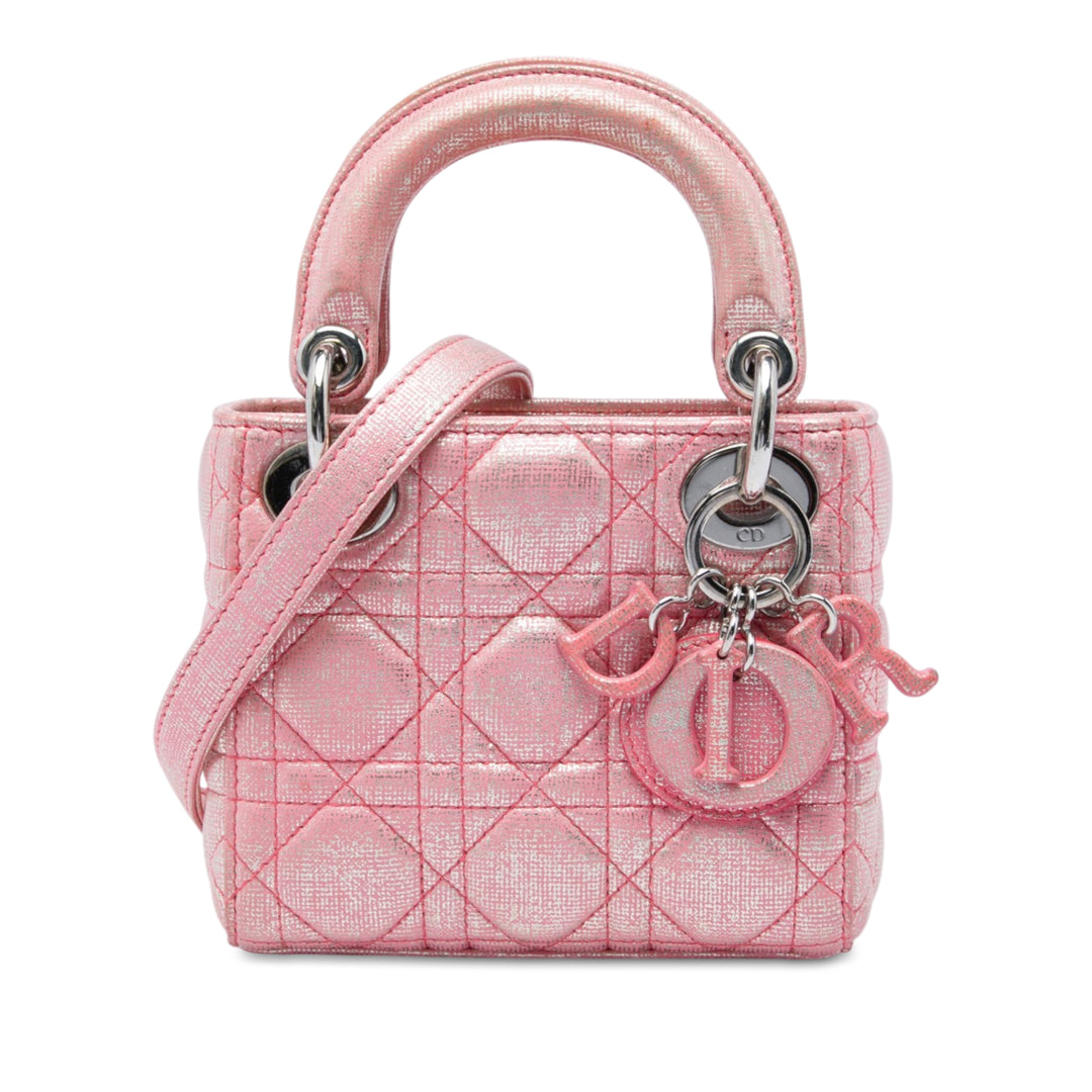 Dior Lady Dior Métallisé Irisé Cannage Micro Cuir d'agneau Rose – vue principale – GABY PARIS