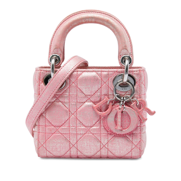 Dior Lady Dior Métallisé Irisé Cannage Micro Cuir d'agneau Rose – vue principale – GABY PARIS