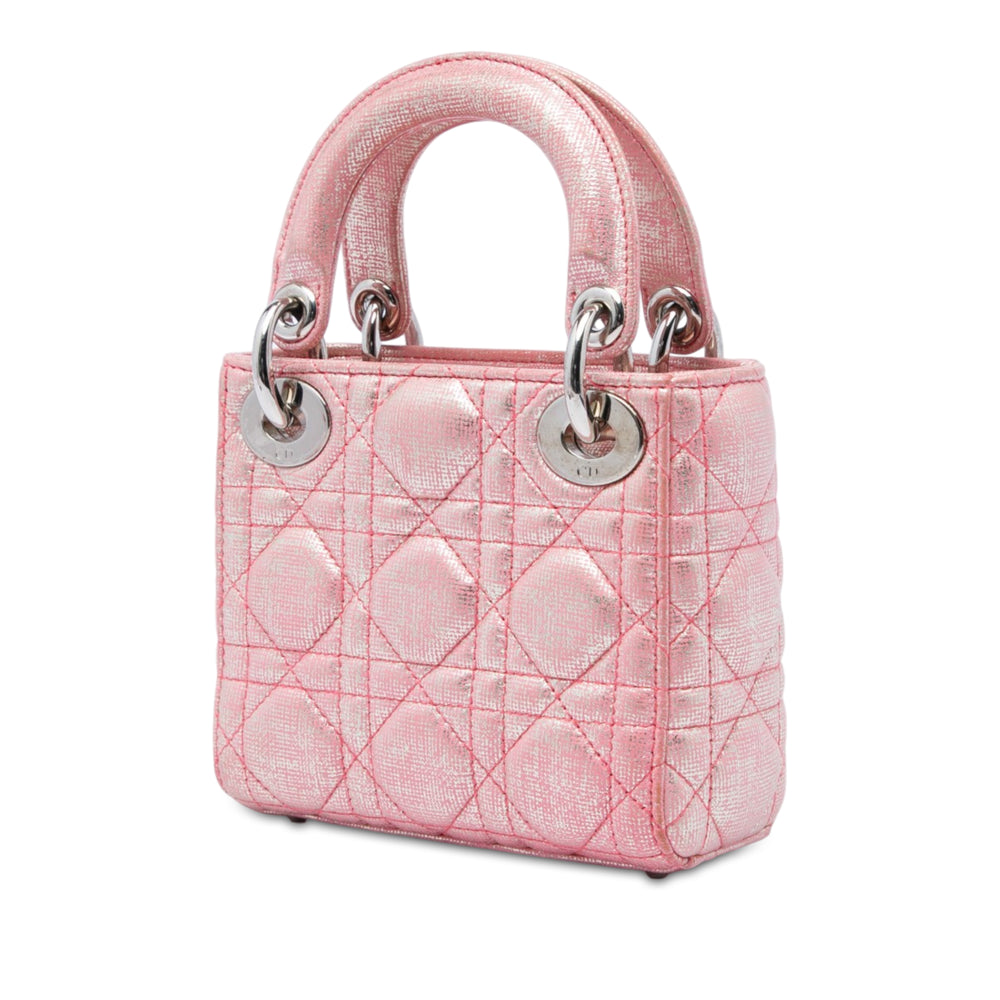 Dior Lady Dior Métallisé Irisé Cannage Micro Cuir d'agneau Rose – vue 2 – GABY PARIS