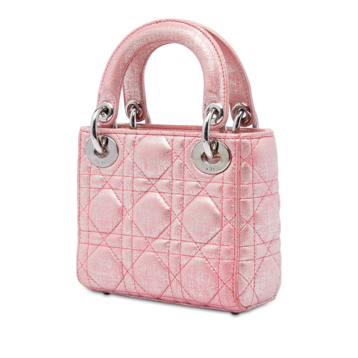 Dior Lady Dior Métallisé Irisé Cannage Micro Cuir d'agneau Rose – vue 2 – GABY PARIS