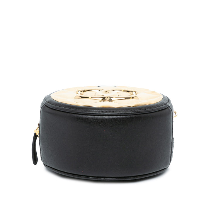 Chanel Mini Lambskin Golden Plate Round Clutch with Chain Black - GABY PARIS