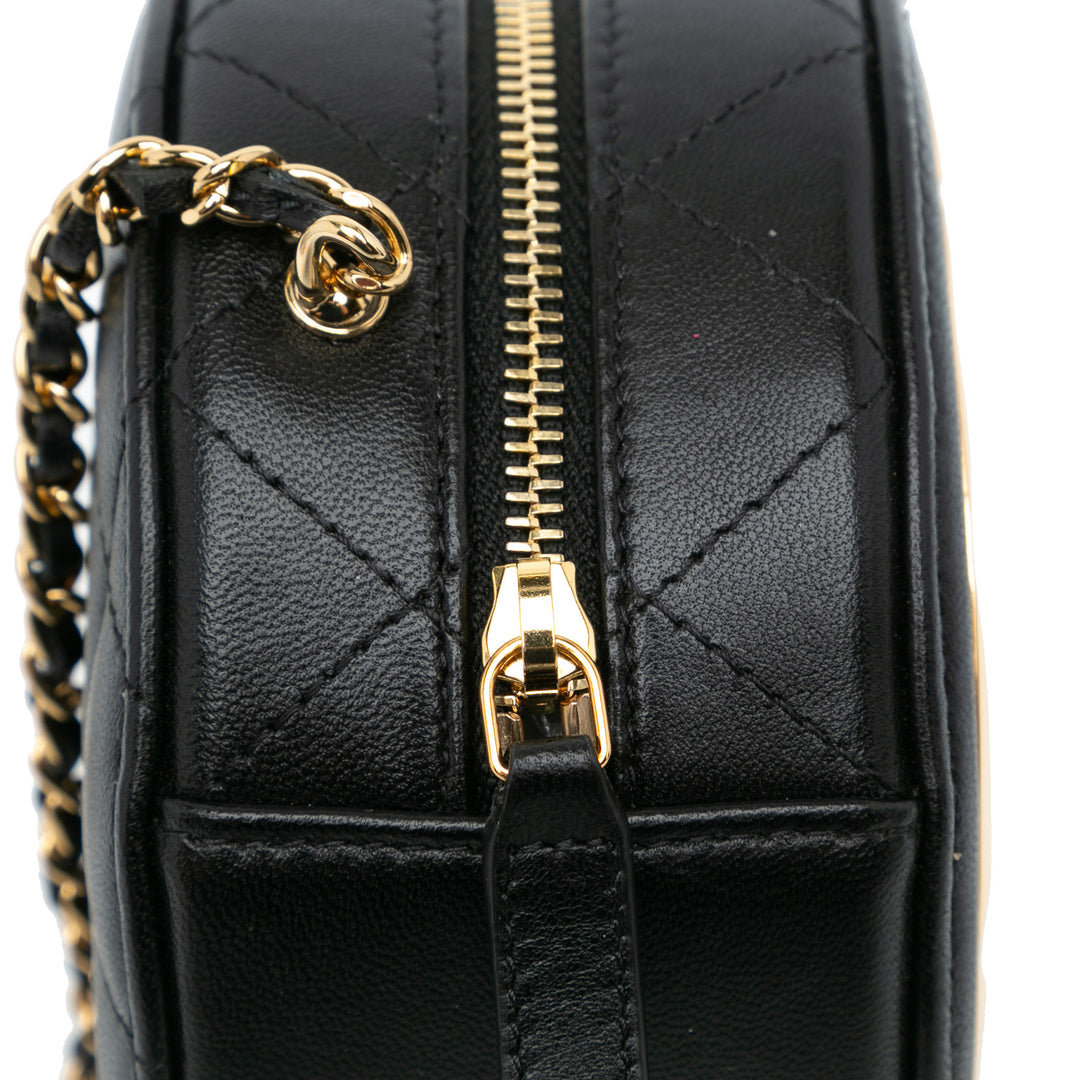 Chanel Mini Lambskin Golden Plate Round Clutch with Chain Black - GABY PARIS