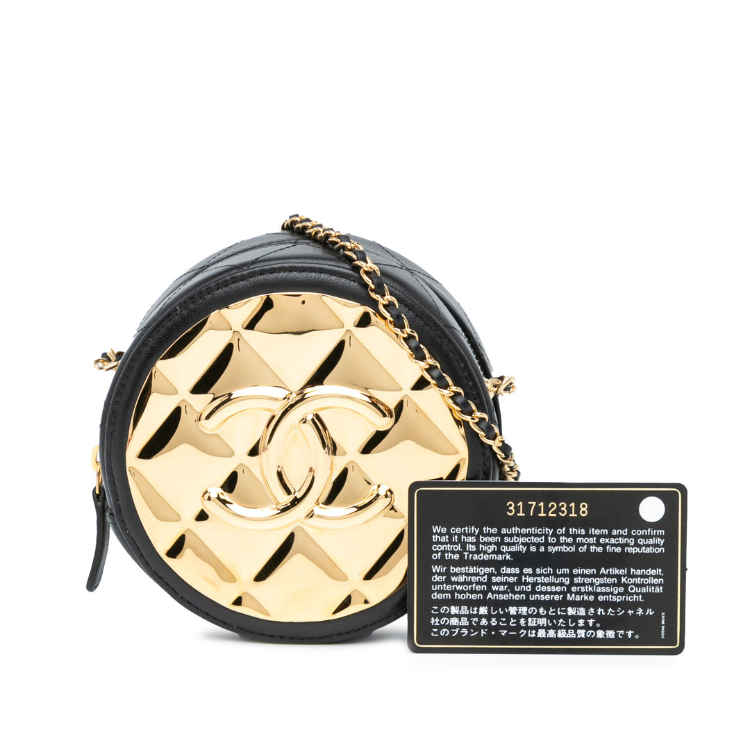 Chanel Mini Lambskin Golden Plate Round Clutch with Chain Black - GABY PARIS