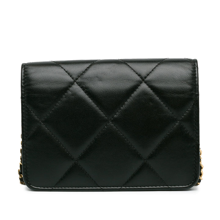 Quilted Calfskin Strass Clutch With Chain Flap Black - Gaby Paris