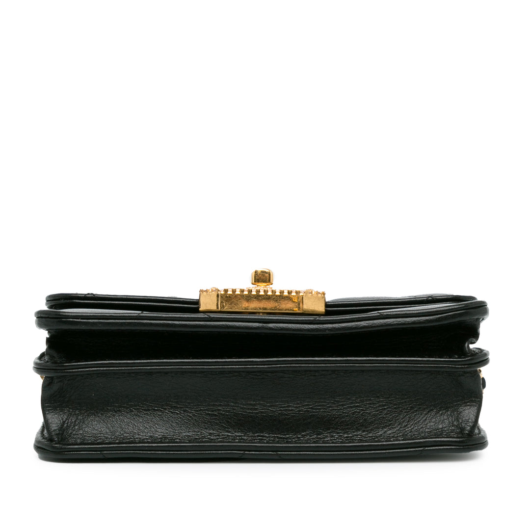 Quilted Calfskin Strass Clutch With Chain Flap Black - Gaby Paris