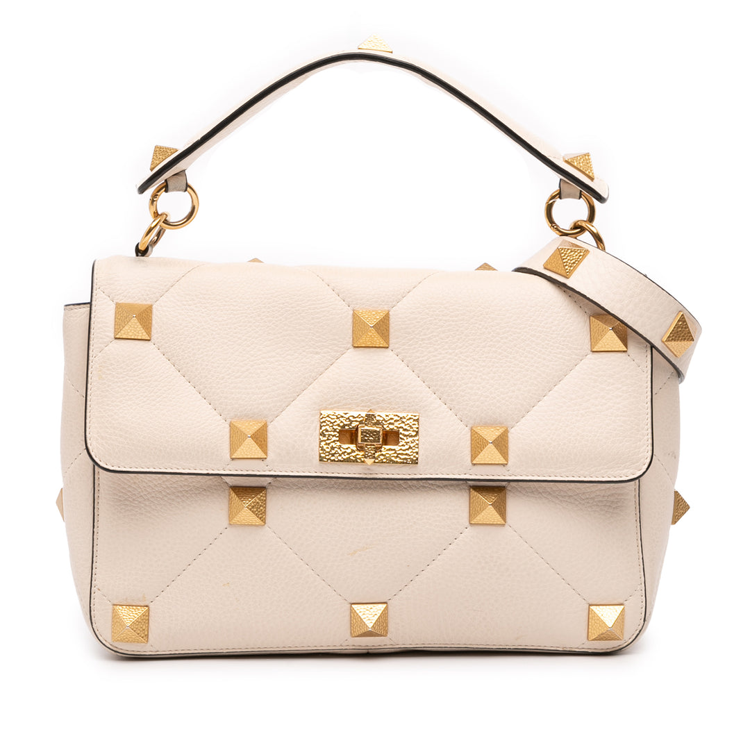 grainé Roman Stud Sac Grand Cuir de veau grainé Blanc