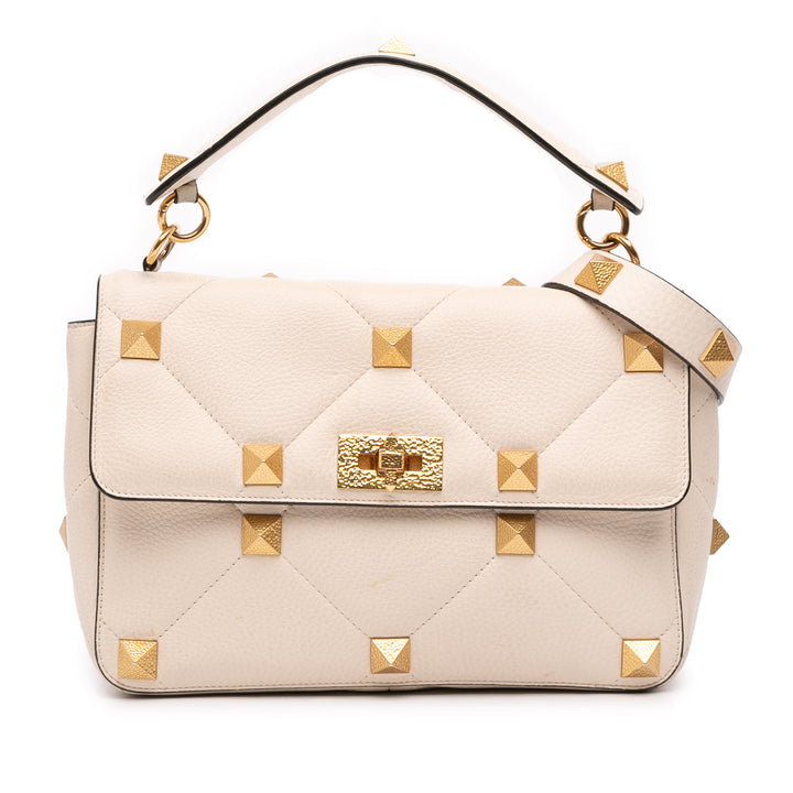 grainé Roman Stud Sac Grand Cuir de veau grainé Blanc