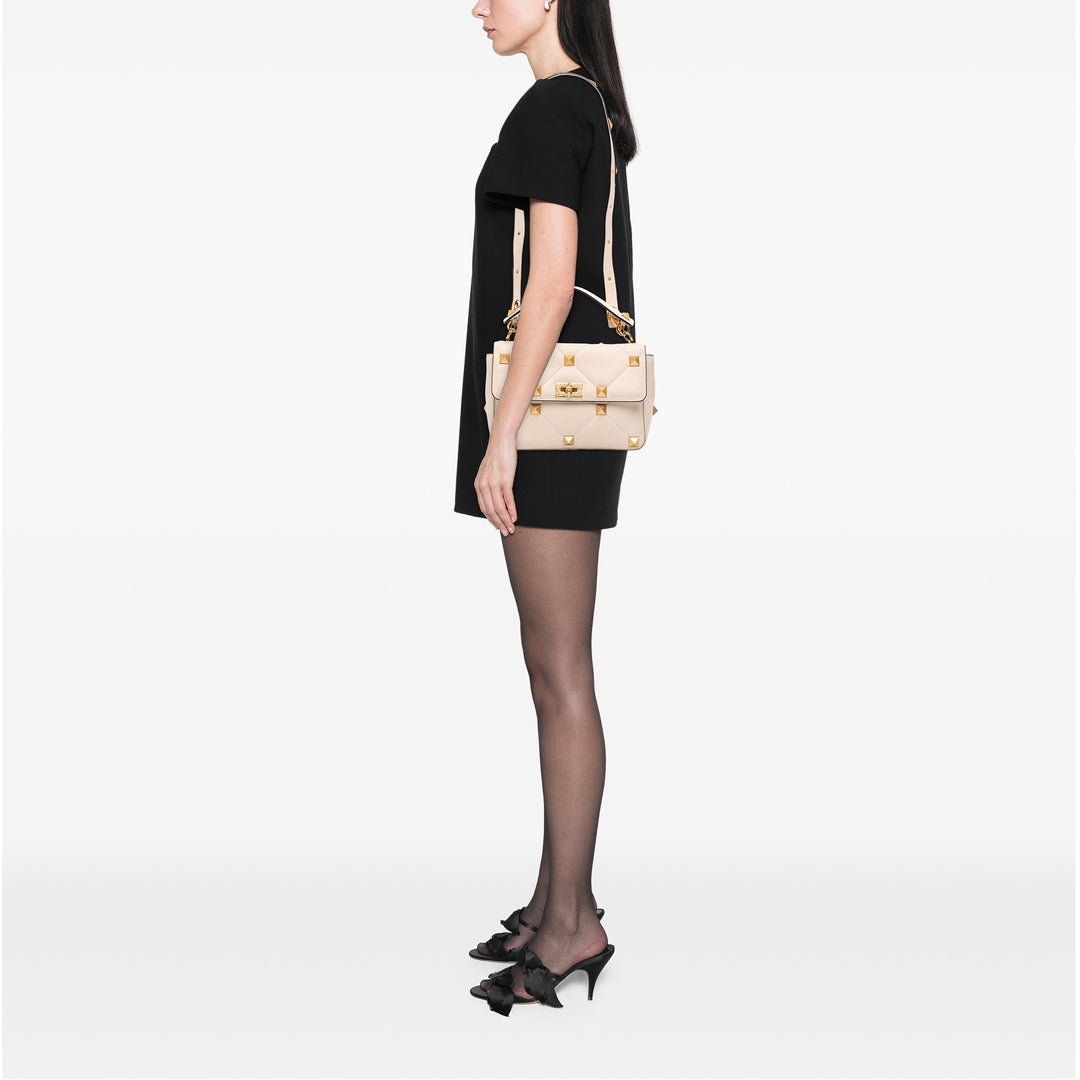 grainé Roman Stud Sac Grand Cuir de veau grainé Blanc