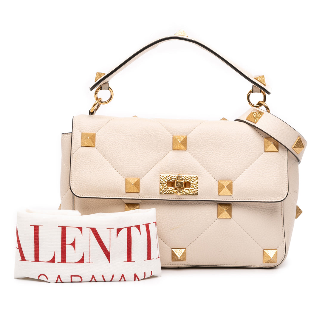 grainé Roman Stud Sac Grand Cuir de veau grainé Blanc