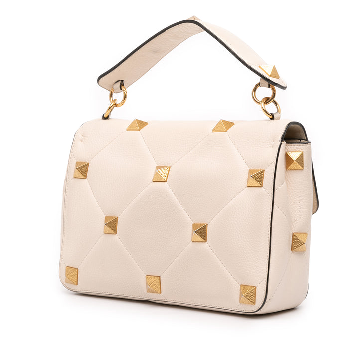 grainé Roman Stud Sac Grand Cuir de veau grainé Blanc