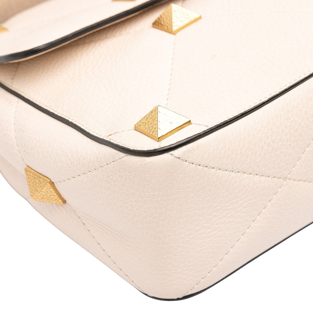 grainé Roman Stud Sac Grand Cuir de veau grainé Blanc