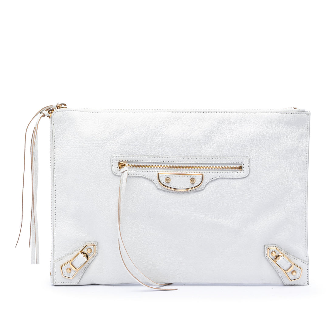 Balenciaga Cuir de chèvre Motocross Classic Metallic Edge Pochette