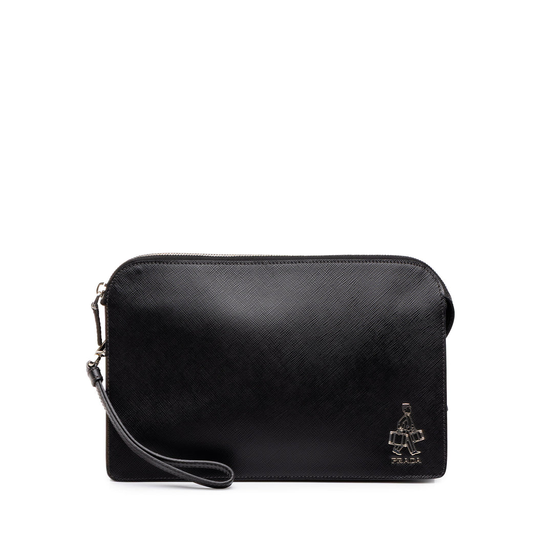 Prada Pochette Bellboy Saffiano Noir – vue principale – GABY PARIS