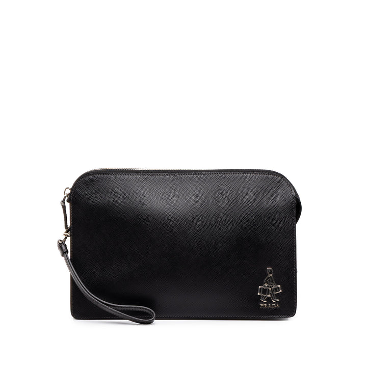 Prada Pochette Bellboy Saffiano Noir – vue principale – GABY PARIS