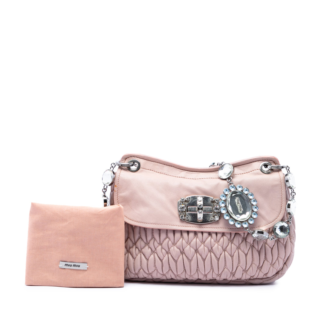 Miu Miu Matelasse Cristal Chaîne Sac nappa Rose – vue 7 – GABY PARIS