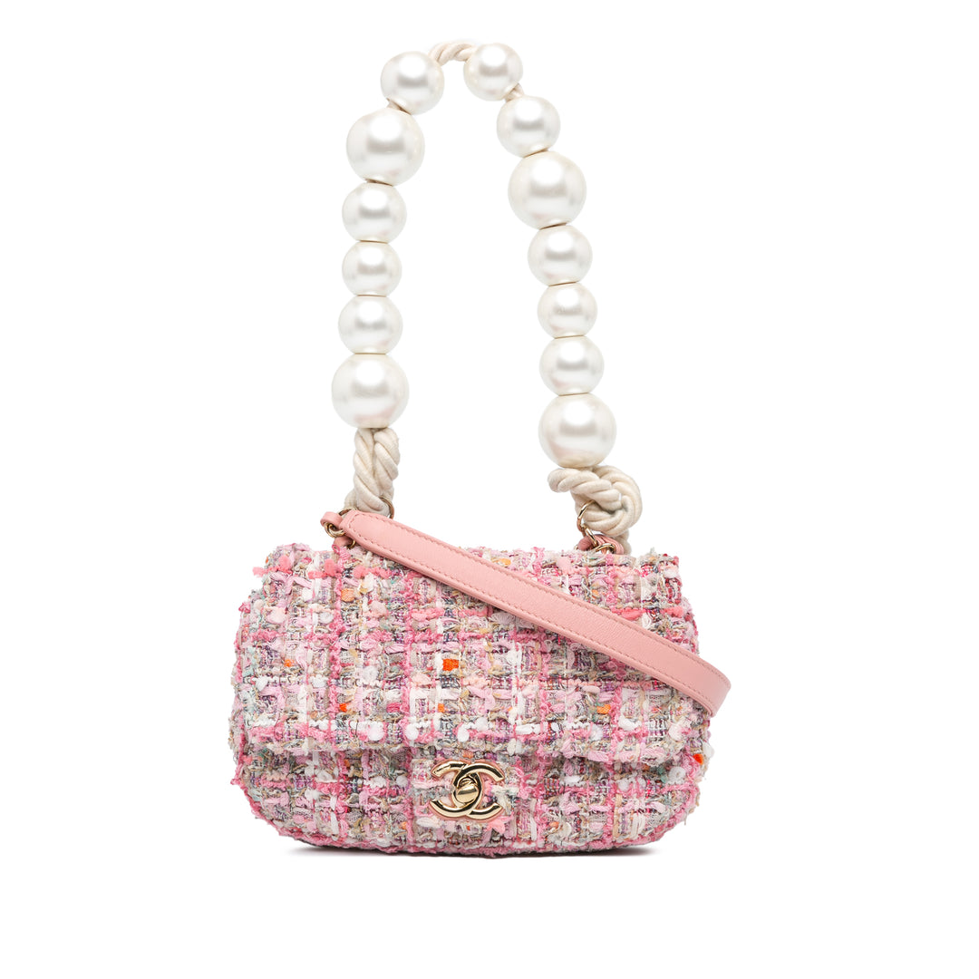 Chanel Mini Tweed Pearl Handle Flap Pink - GABY PARIS