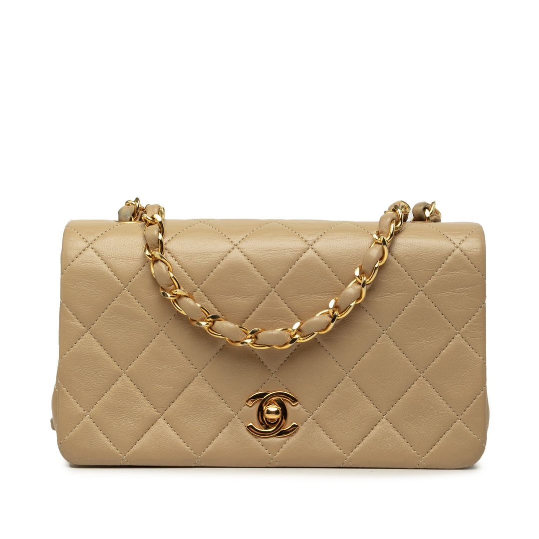Rectangulaire CC Matelassé Full Rabat simple Mini Cuir d'agneau Beige