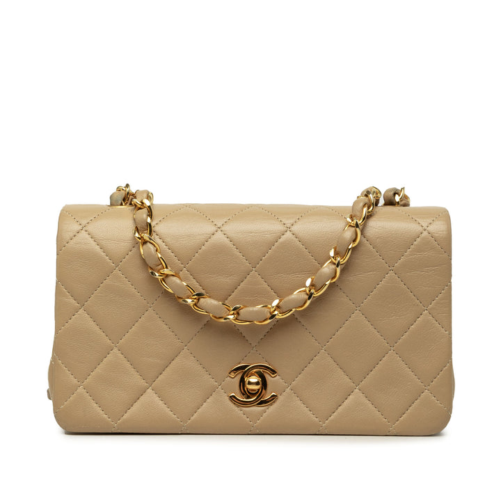 Rectangulaire CC Matelassé Full Rabat simple Mini Cuir d'agneau Beige