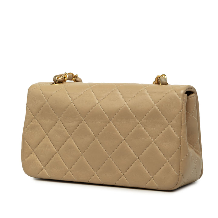 Rectangulaire CC Matelassé Full Rabat simple Mini Cuir d'agneau Beige