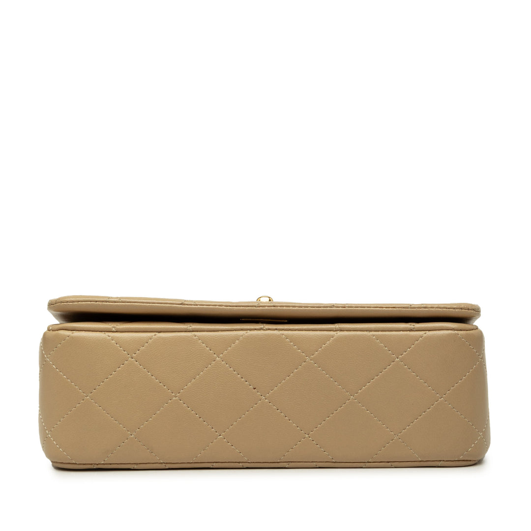 Rectangulaire CC Matelassé Full Rabat simple Mini Cuir d'agneau Beige