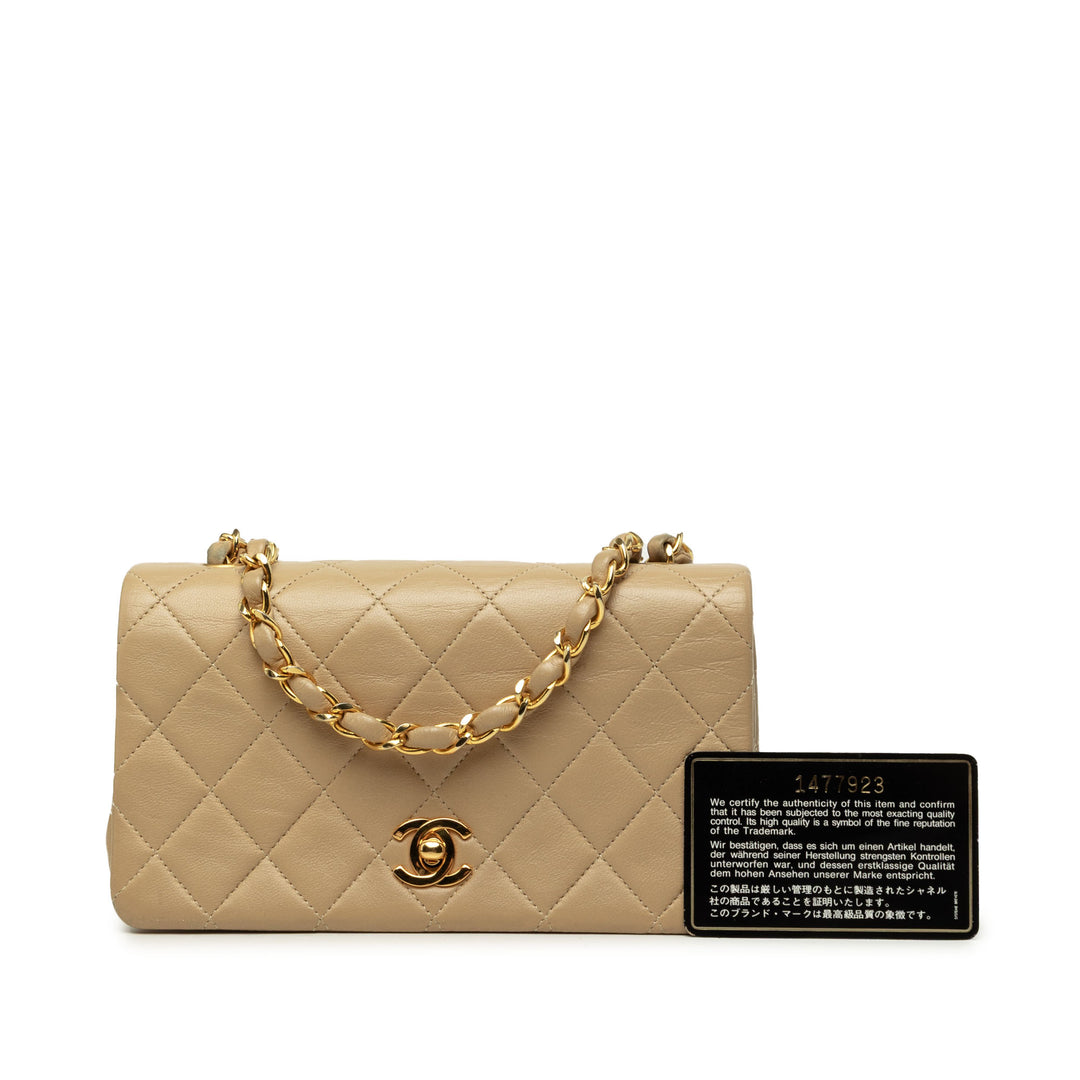 Rectangulaire CC Matelassé Full Rabat simple Mini Cuir d'agneau Beige